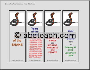 Bookmarks: Chinese Year of the Snake (color)