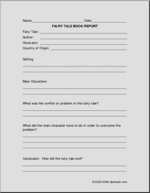 Fairy Tale (primary/elem) Book Report Form
