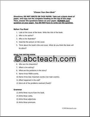 General – reading & thinking Book Report Form
