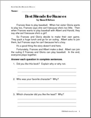 Book: Best Friends for Frances (primary) – Abcteach