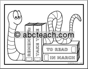 Coloring Page: Reading Month Bookworm