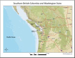 Map: Southern British Columbia, Washington, Oregon (color)
