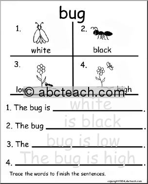 Beginning Writing Practice, Set 1 – trace (bug)