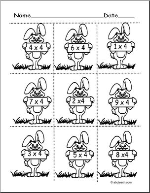 Multiplication x 4 (bunny theme) Flashcards