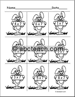 Multiplication x 7 (bunny theme) Flashcards
