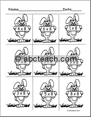 Multiplication x 8 (bunny theme) Flashcards