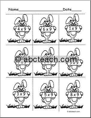 Multiplication x 9 (bunny theme) Flashcards