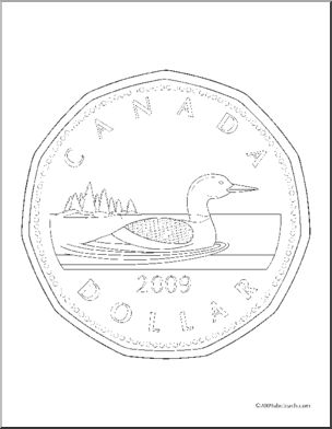 Money – Canadian Dollar (loonie) Coloring Page