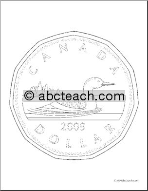Money – Canadian Dollar (loonie) Coloring Page