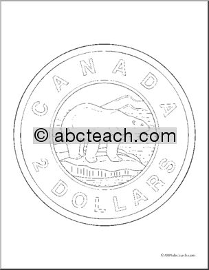 Money – Canadian Dollars (toonie) Coloring Page