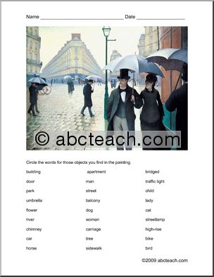 Worksheet: Caillebotte Painting Vocabulary (ESL)