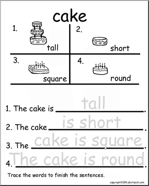 Beginning Writing Practice, Set 4a – trace (cake)
