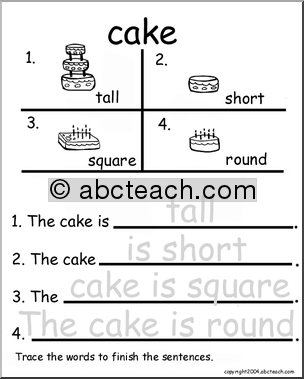 Beginning Writing Practice, Set 4a – trace (cake)