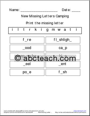 Missing Letter: Camping Theme (easy) (primary)