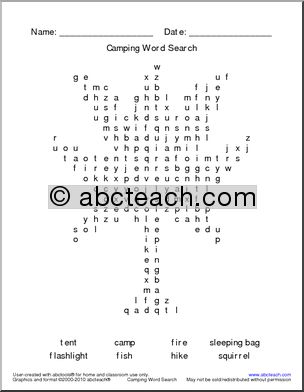 Word Search: Camping Theme (easy) (primary)