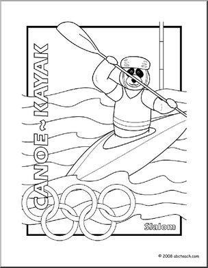 Clip Art: Cartoon Olympics: Panda Canoe Slalom (coloring page)