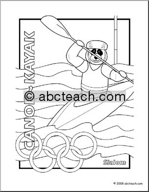 Clip Art: Cartoon Olympics: Panda Canoe Slalom (coloring page)
