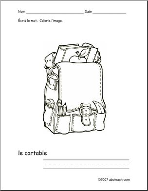French: Colorie/Ãˆcris le cartable