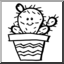 Clip Art: Cartoon Cactus with Face, Prickly Pear (b/w)