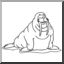 Clip Art: Cartoon Walrus (coloring page)