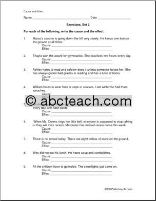 Worksheets: Causes and Effects (elem/ upper elementary)