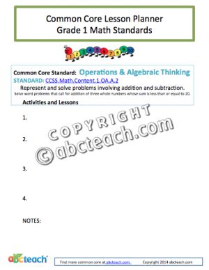 Common Core: Math Lesson Planner – Operations and Algebraic Thinking (grade 1)