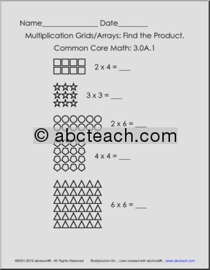 Multiplication: Grids and Arrays – Grade 3 (version 1)