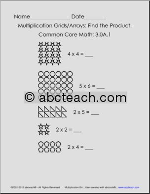 Multiplication: Grids and Arrays – Grade 3 (version 2)