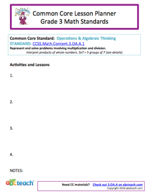 Common Core: Math Lesson Planner – Operations and Algebraic Thinking (grade 3)