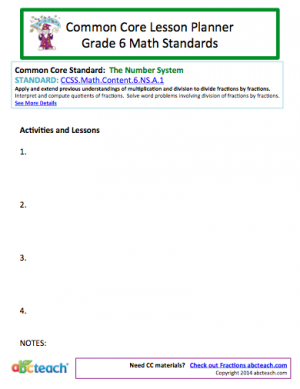 Common Core: Math Lesson Planner – The Number System (grade 6)
