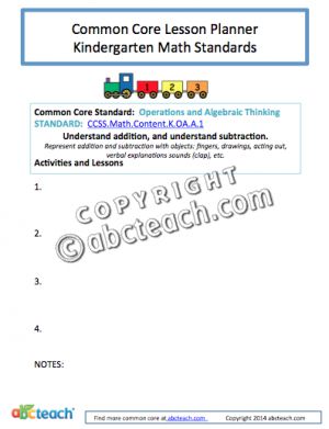 Common Core: Math Lesson Planner – Operations and Algebraic Thinking (kdg)