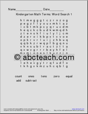 Word Search: Common Core Math Vocabulary (kdg)
