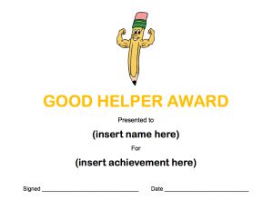 Certificate: Good Helper (type-in) (color)
