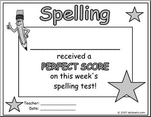 Certificate: Spelling – Perfect Score – version 2 (b&w)
