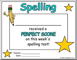 Certificate: Spelling – Perfect Score – version 2 (color)