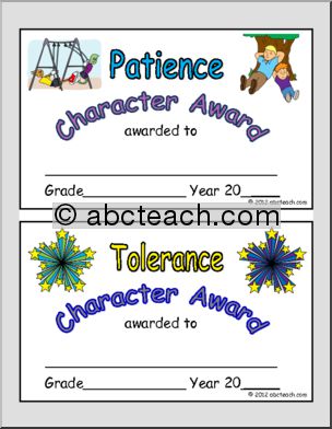 Certificate: Character Ed. – Patience, Tolerance