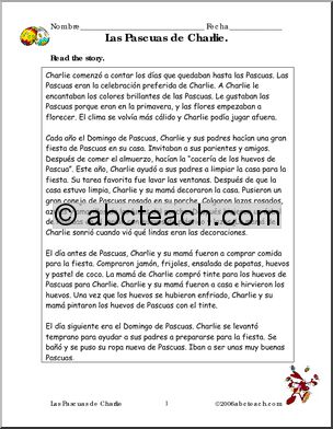 Spanish: ComprensiÃ›n de texto – Las Pascuas de Charlie con buscapalabras (elementaria)