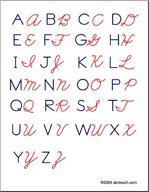 Chart: Uppercase Alphabet (ZB-Style Font) – with arrows