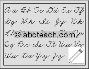 Chart: Cursive Aa-Zz ZB-Style Font with Arrows (primary) (b/w)
