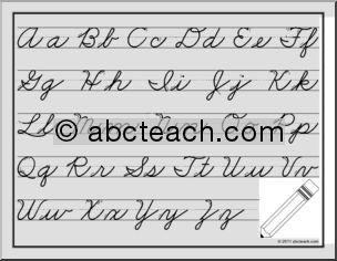 Chart: Cursive Aa-Zz ZB-Style Font with Lines & Arrows (primary) (b/w)