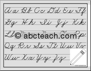 Chart: Cursive Aa -Zz ZB-Style Font with Lines (primary) (b/w)