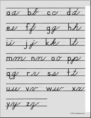Chart: Manuscript/Cursive aa -zz ZB-Style Font Lower Case with Lines (primary) (b/w)