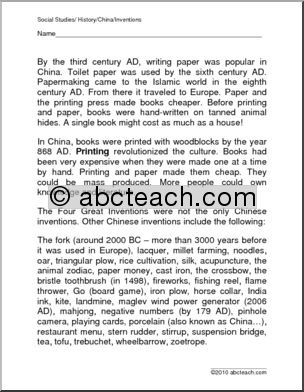 Comprehension: Inventions of China (elementary)