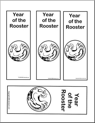 Bookmark: Chinese Year of the Rooster (b/w)