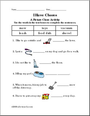 Worksheet: Picture Cloze – Chores (elem)