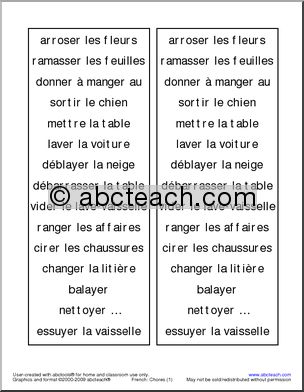 French: Liste de vocabulaire/orthographeÃ³les tâ€šches mÃˆnagÃ‹res