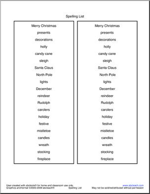 Spelling Unit: Christmas (elem)