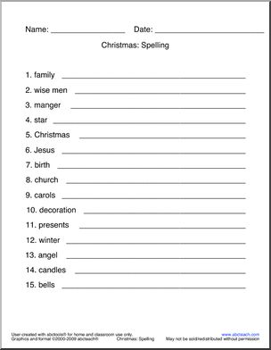 Spelling: Christmas (religious) | Abcteach