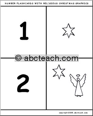 Flashcards: Numbers 1-10 (Christmas theme – religious, b/w)