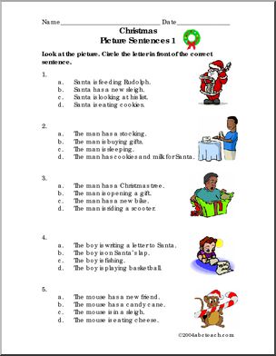 Picture Sentences – Christmas 1 (primary) Worksheet